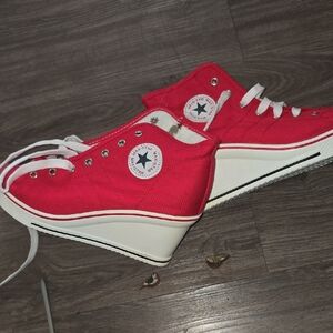 Max Star Red High-Top Peep Toe Wedge Platform Sneakers